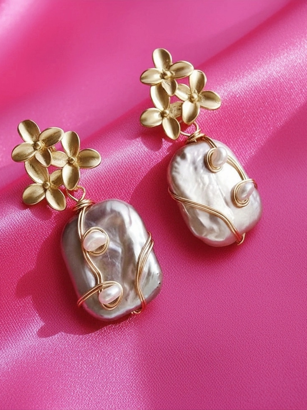 Freshwater Pearl Drop Earrings W/ Flower Petal Accent- Women's Jewelry‎